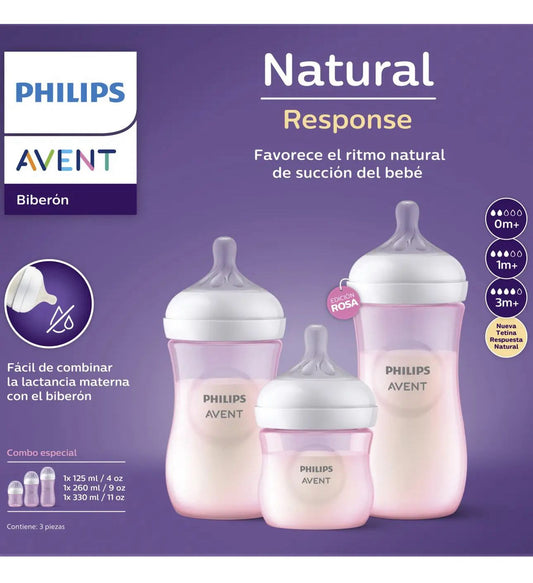 Set de mamaderas natural translucido Avent Rosado