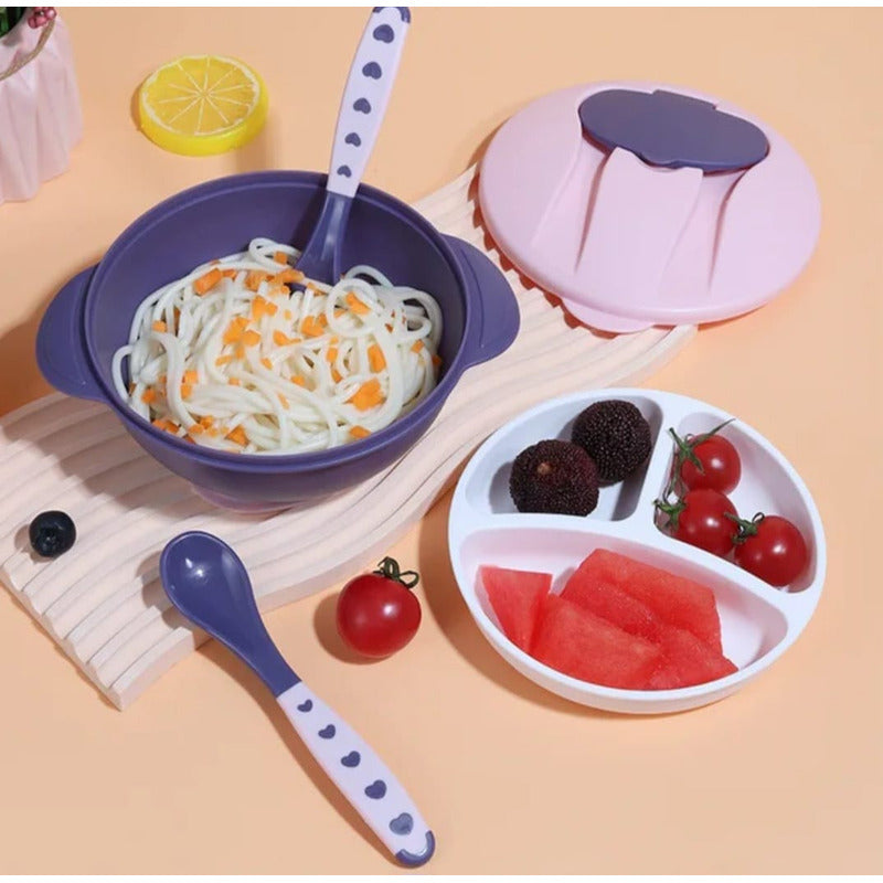 Plato Bowl 3 En 1 Con Tapa Y Cubiertos Bebé- Niños