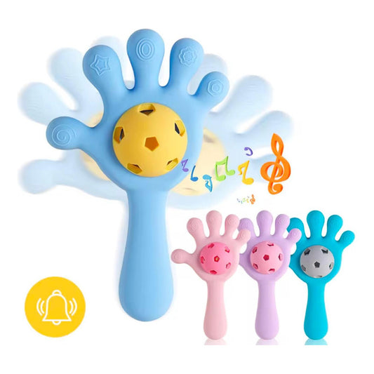 Mordedor Sonajero Modelo Manito Silicona Bebé Con Estuche