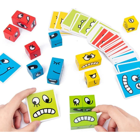 Juego Puzzle Cubos Didáctico Expresiones Y Emociones Madera