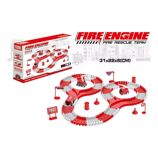 Juguete Pista De Autos Bomberos Flexible Armable Niños Rojo