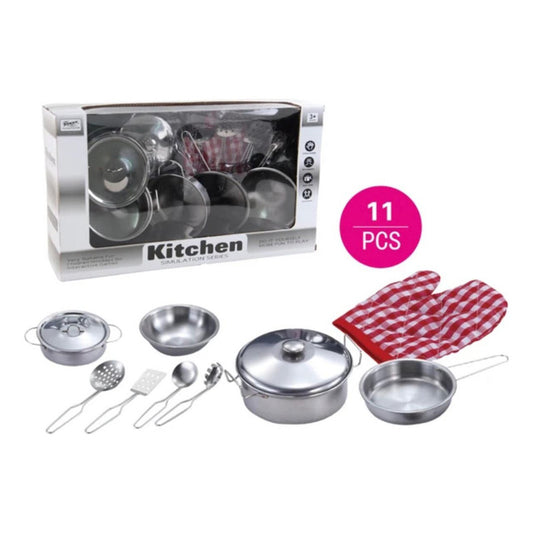 Juego Ollas Batería Juguete Niño -niña Acero Inoxidable