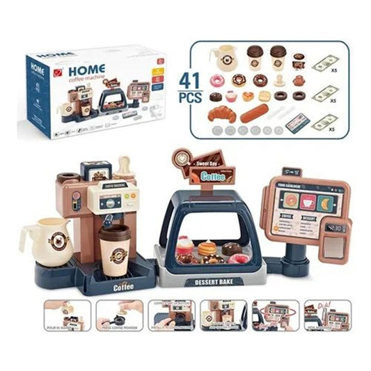 Juguete Cafetería 3 En 1 Registradora Cafetera Y Pasteles Marrón Claro