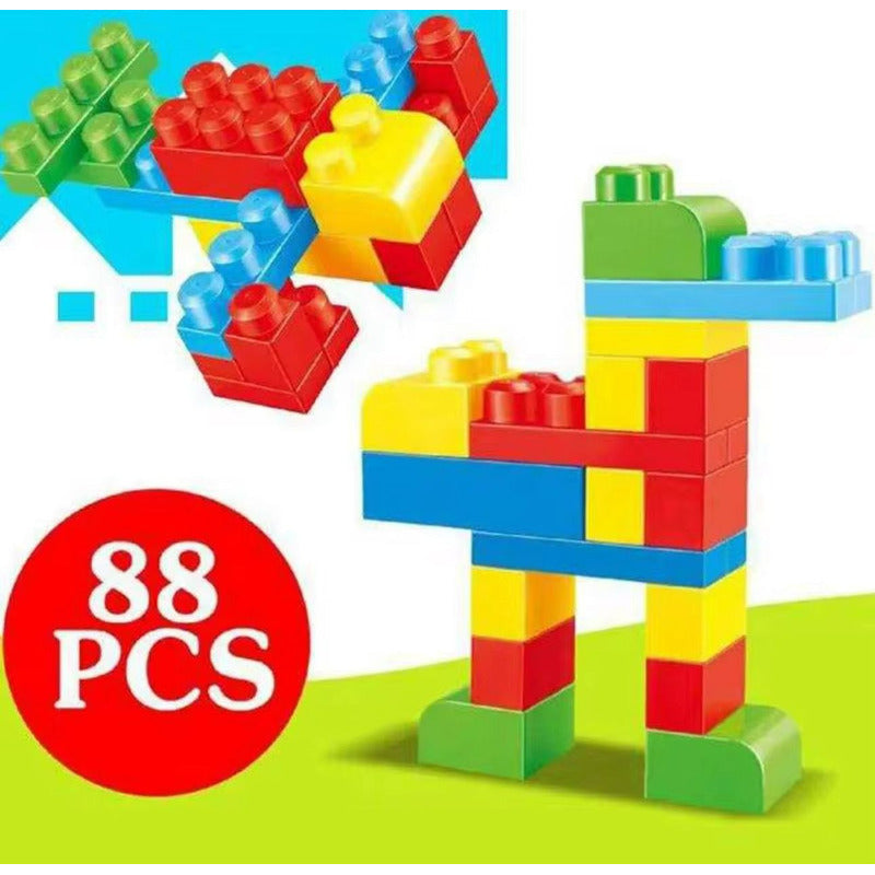 Juego Mega Bloques Construcción 88 Pzs Niños Con Bolsa 88 Unicolor