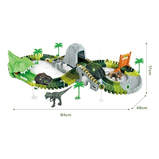 Pista Auto Dinosaurio Flexible Con Luz Led Juguete Niños Verde