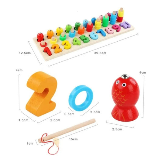 Juego De Encaje- Pesca -cuenta Madera Juego Didactico Niños