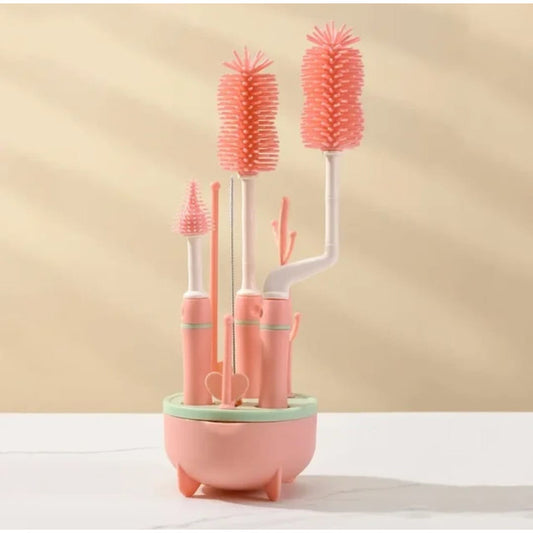 Set Cepillo De Silicona Limpiadores Mamadera Con Escurridor