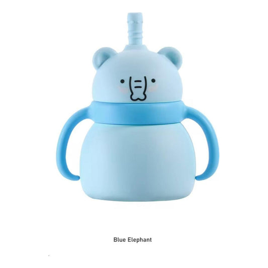 Vaso Con Bombilla Silicona Animalitos Celeste Elefante