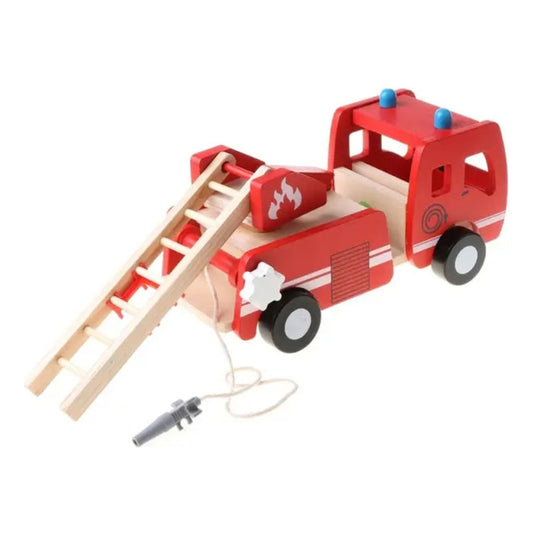 Camión De Bomberos Juguete De Madera Didáctico Rojo