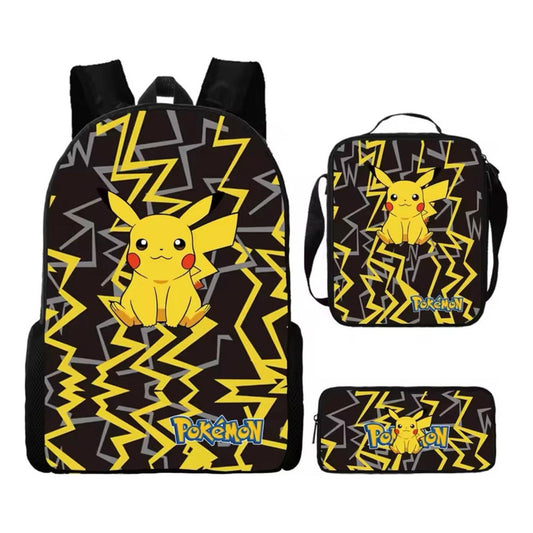 Mochila Escolar + Lonchera + Estuche Pikachu Niños