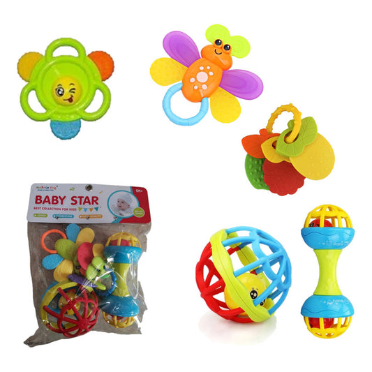 Set 5 Pzs Pelota - Sonajero - Mordedor Sensorial Bebé
