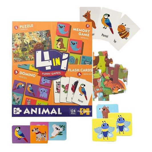 Juego De Mesa 4 En 1 Puzzle-memoria-domino-cartas Niños