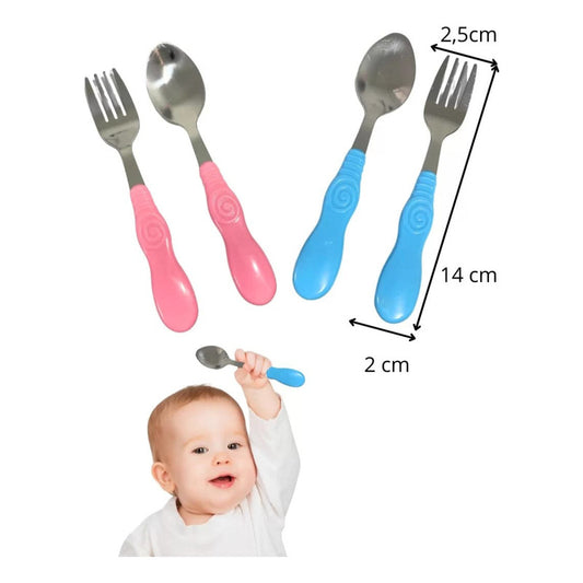 Set De Cubiertos Acero Cuchara Y Tenedor Bebé Y Niños