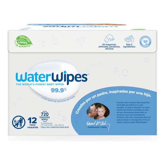 Toallitas Húmedas Waterwipes 99,9% Agua Caja 12x60uns Piel Sensible