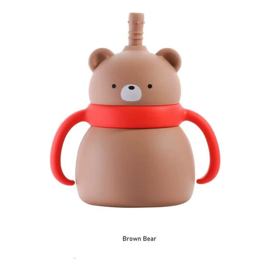 Vaso Con Bombilla Silicona Animalitos Marrón Mono