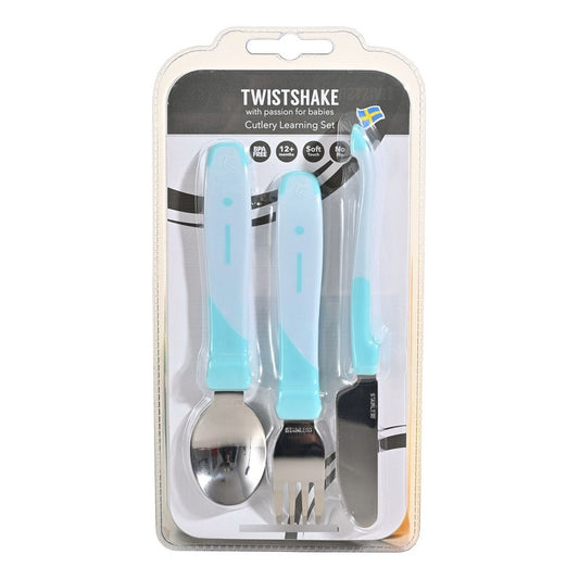 Pack Cubierto De Acero Inoxidable Niños Twistshake Celeste Liso