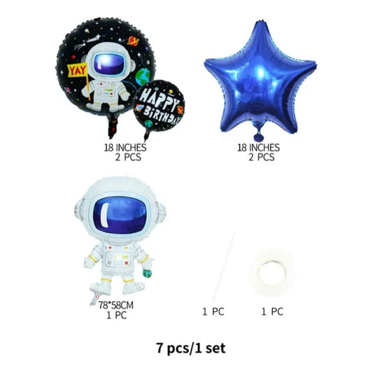 Set Globo Metalizado Cumpleaños Astronauta Espacial Cotillón