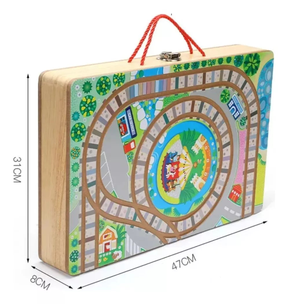 Juego Didáctico Ciudad Auto-trenes Madera Portátil