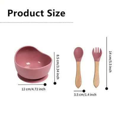 Set Bowl Con Cubierto- Cuchara Silicona -madera Niños