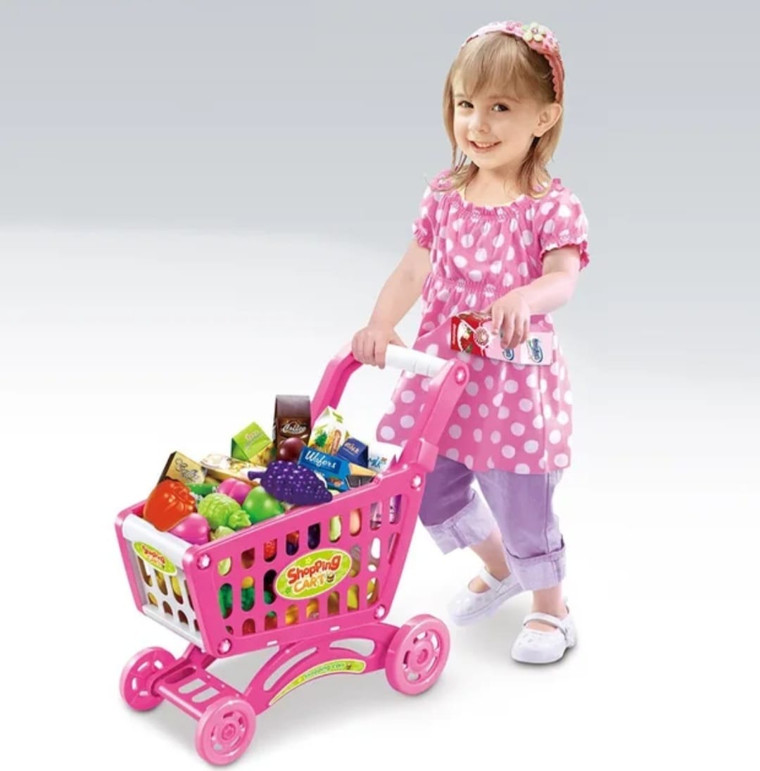Juego Carrito Supermercado Para Niños Accesorios Juguetes Rosado