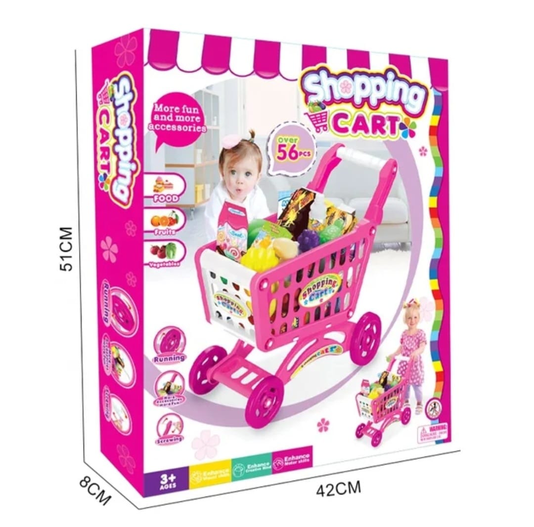 Juego Carrito Supermercado Para Niños Accesorios Juguetes Rosado