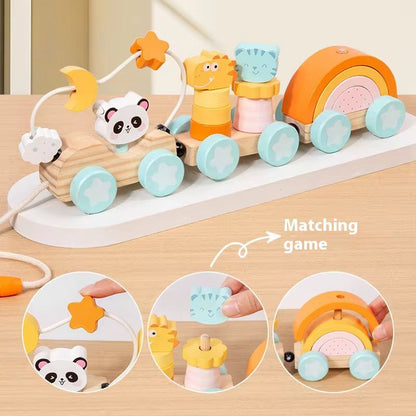 Juguete De Arrastre Tren De Madera Animalitos Color Pastel