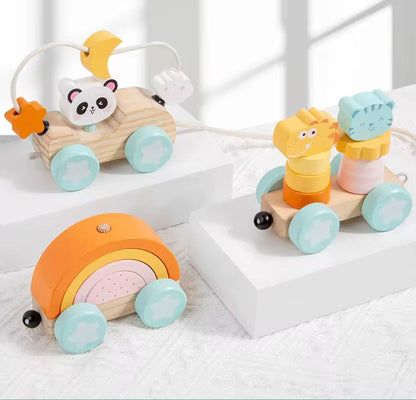 Juguete De Arrastre Tren De Madera Animalitos Color Pastel