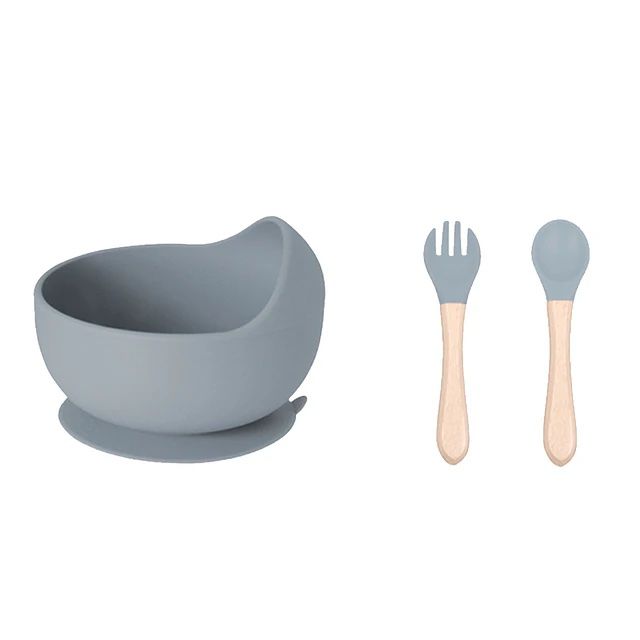 Set Bowl Con Cubierto- Cuchara Silicona -madera Niños