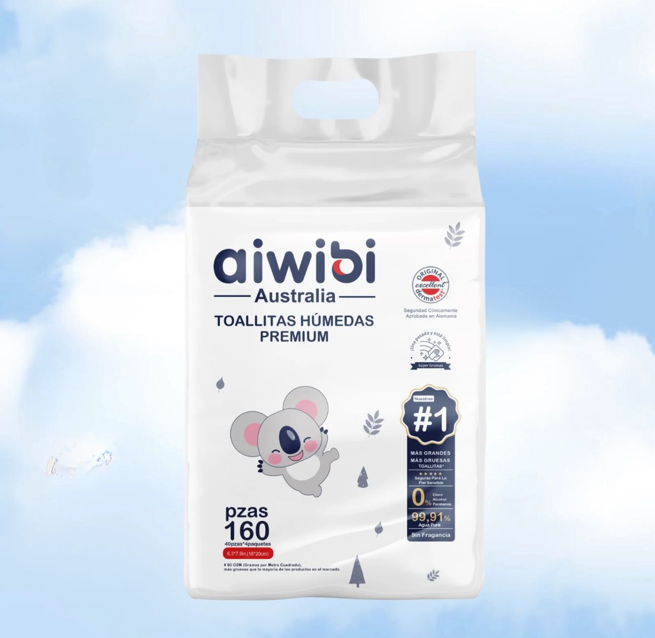 Pack Toallas Húmedas Premium Aiwibi 99,91%agua 4x40und