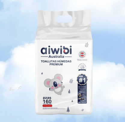 Pack Toallas Húmedas Premium Aiwibi 99,91%agua 4x40und