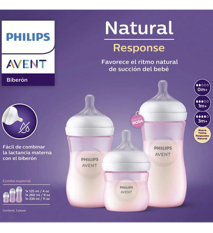 Set de mamaderas natural translucido Avent Rosado