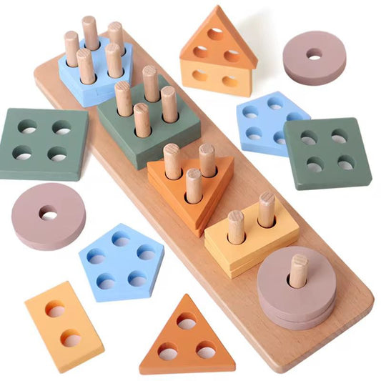 Juego De Encaje Madera Figuras Geometricas Colores Pastel