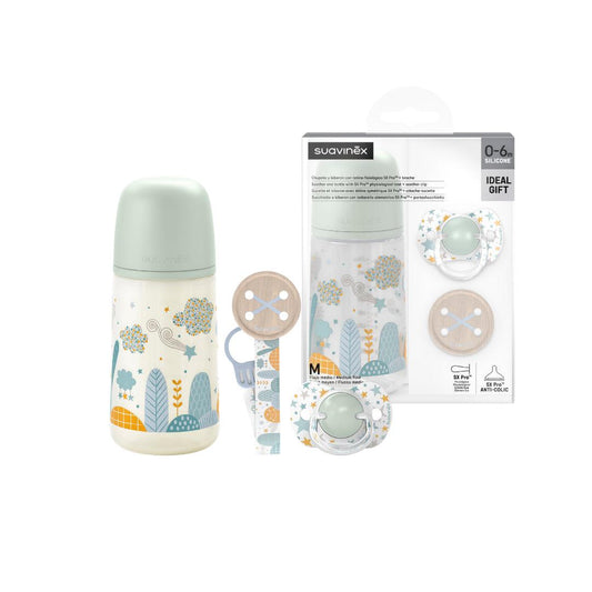 Set Regalo Mamadera 270ml +chupete 0-6m+broche Suavinex Verde