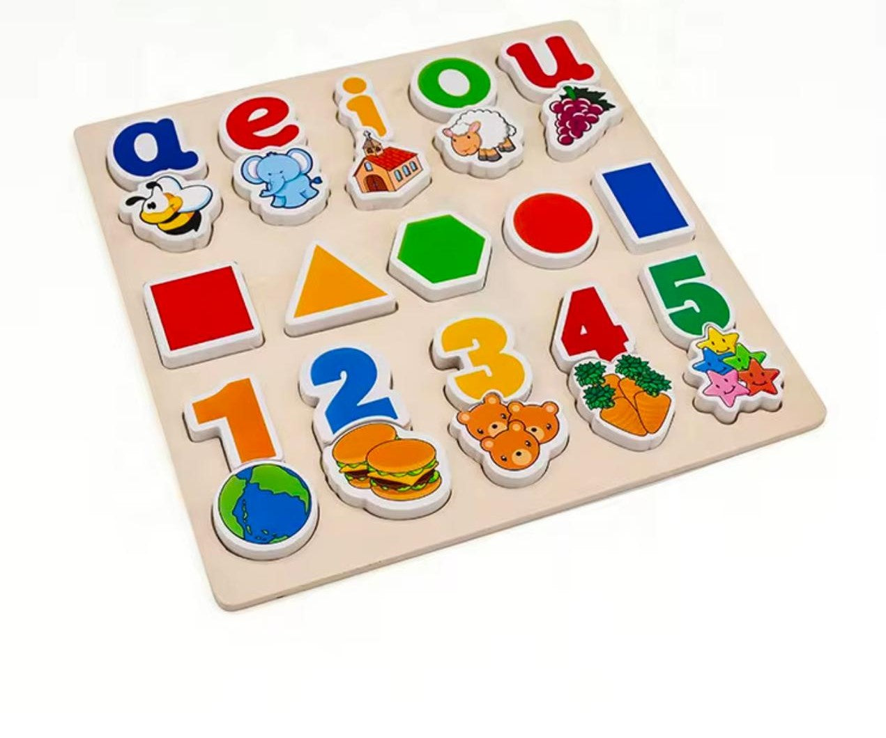 Tabla Encaje Didáctica Madera Vocales+ Formas+ Número Niños