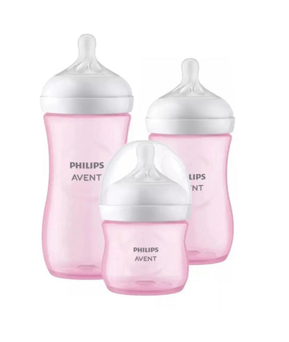 Set de mamaderas natural translucido Avent Rosado