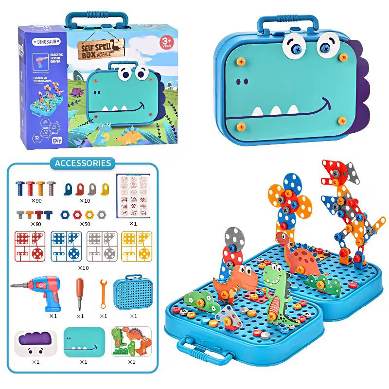 Juego Bloque De Construcción Con Taladro Eléctrico Dino
