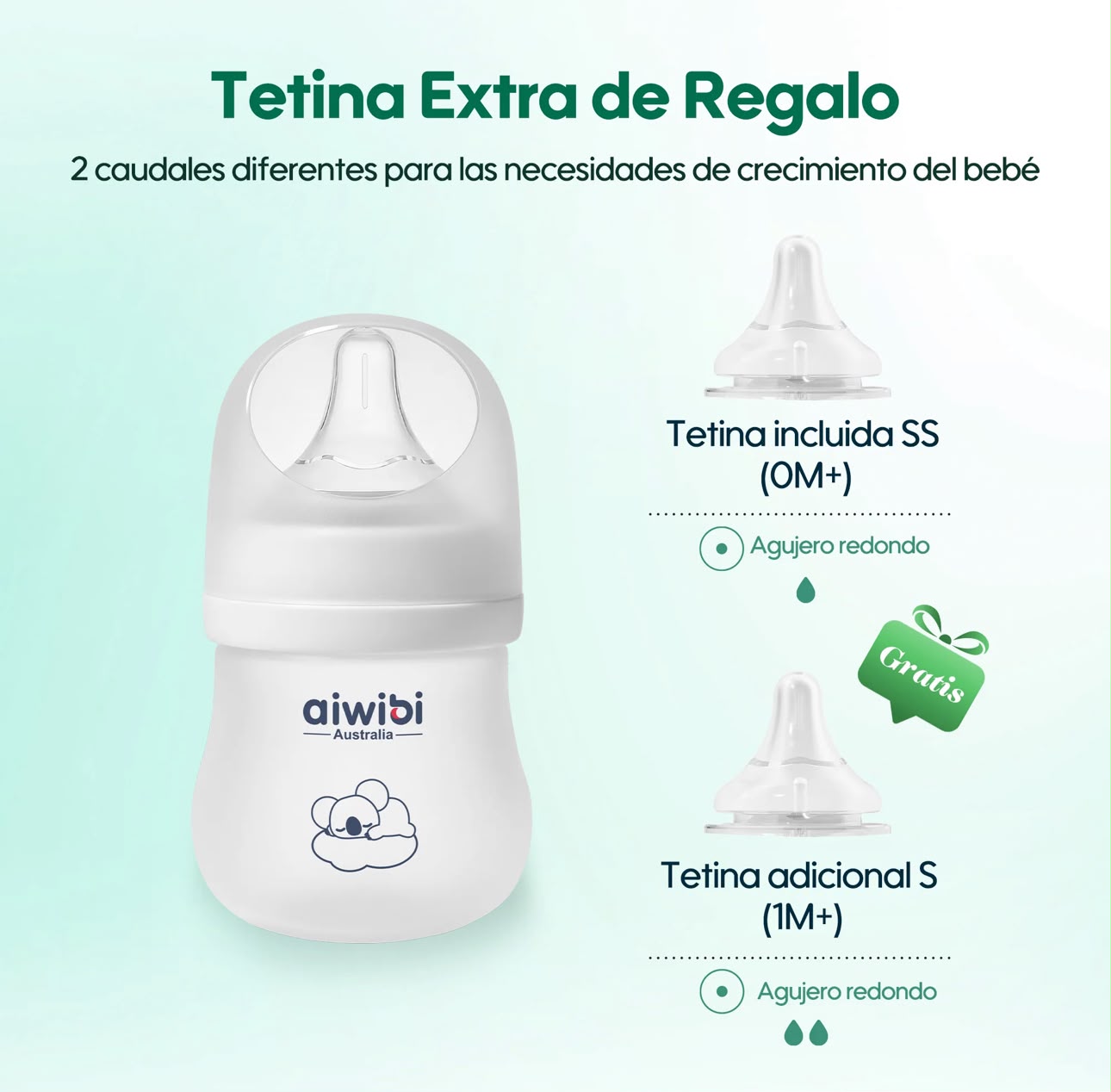 Mamadera Anticólico De Vidrio - Silicona Aiwibi 120ml