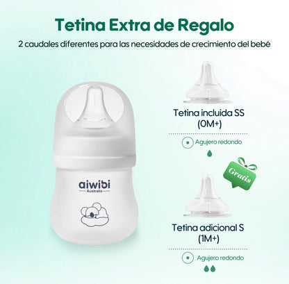 Mamadera Anticólico De Vidrio - Silicona Aiwibi 120ml