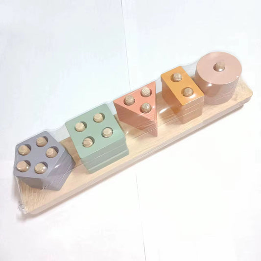 Juego De Encaje Madera Figuras Geometricas Colores Pastel