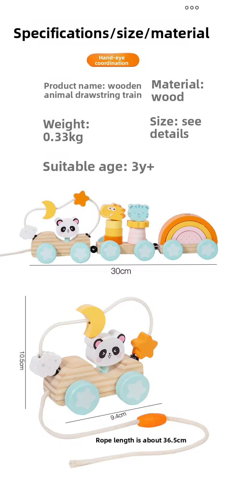 Juguete De Arrastre Tren De Madera Animalitos Color Pastel