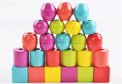 Juego Para Enhebrar Cuentas De Madera Didactico Niños