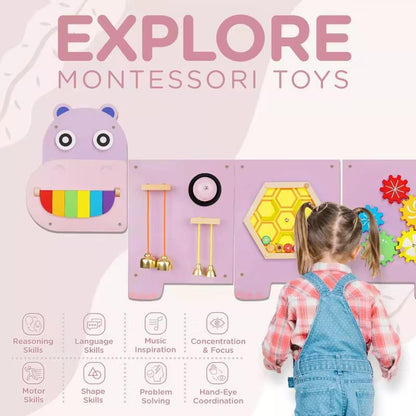Juego Sensorial Madera Niño Panel Pared Hipopotamo Didáctico