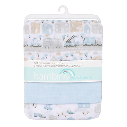 Set 3 Tutos Pañales Algodón Muselina Bebé Autos Bambino