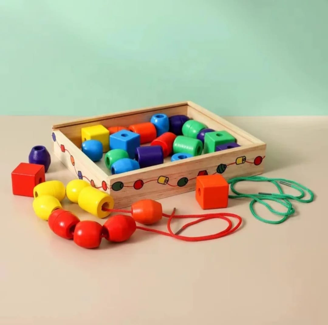 Juego Para Enhebrar Cuentas De Madera Didactico Niños