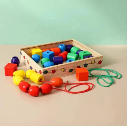 Juego Para Enhebrar Cuentas De Madera Didactico Niños