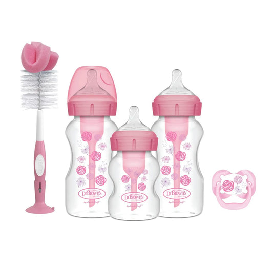 Set mamaderas Recién Nacido Boca Ancha Dr. Brown´s  Rosado