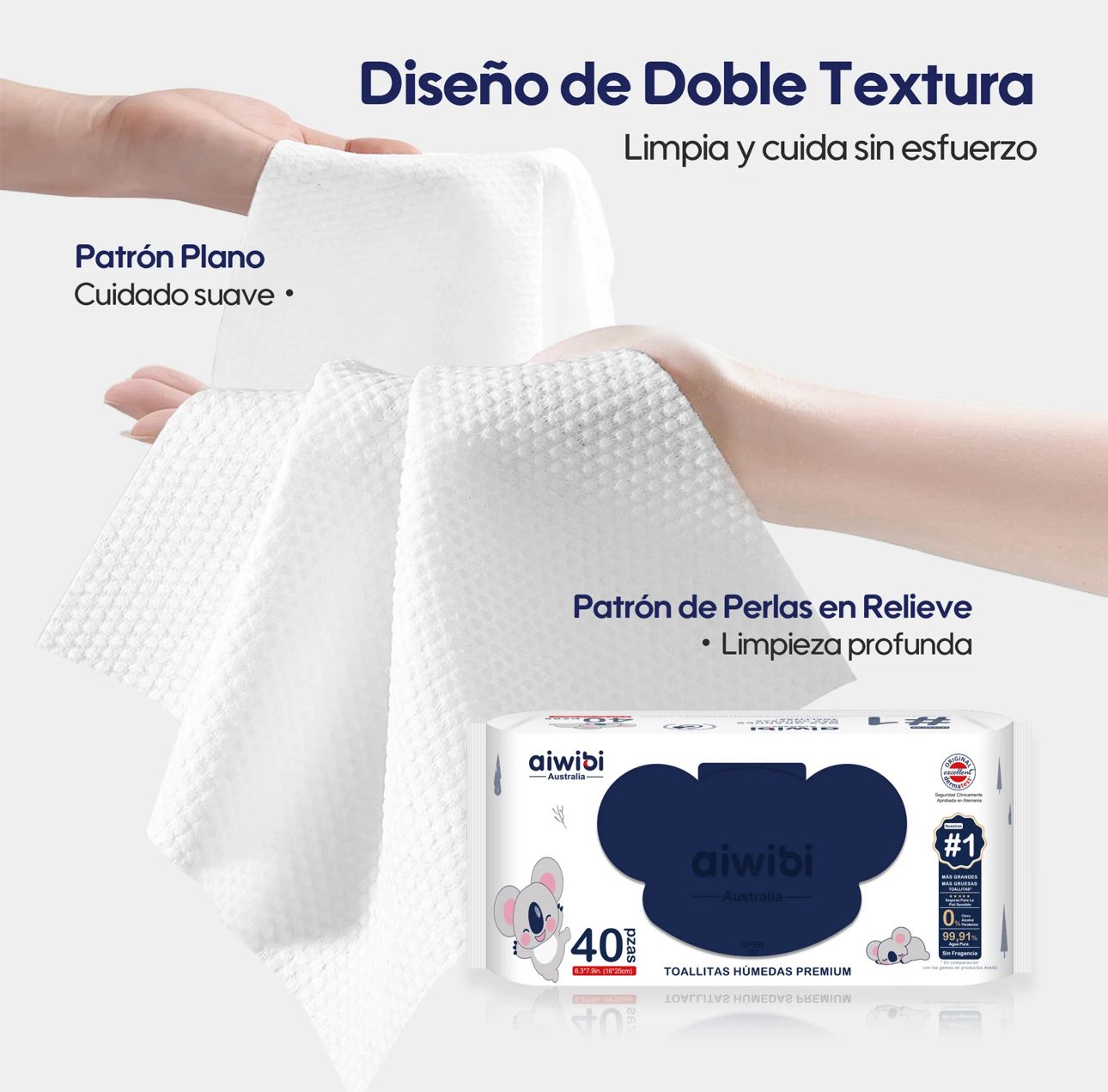 Pack Toallas Húmedas Premium Aiwibi 99,91%agua 4x40und