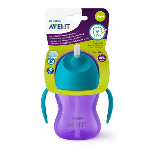 Vaso con bombilla y asas Morado 200ml Avent