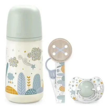 Set Regalo Mamadera 270ml +chupete 0-6m+broche Suavinex Verde