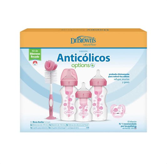 Set mamaderas Recién Nacido Boca Ancha Dr. Brown´s  Rosado